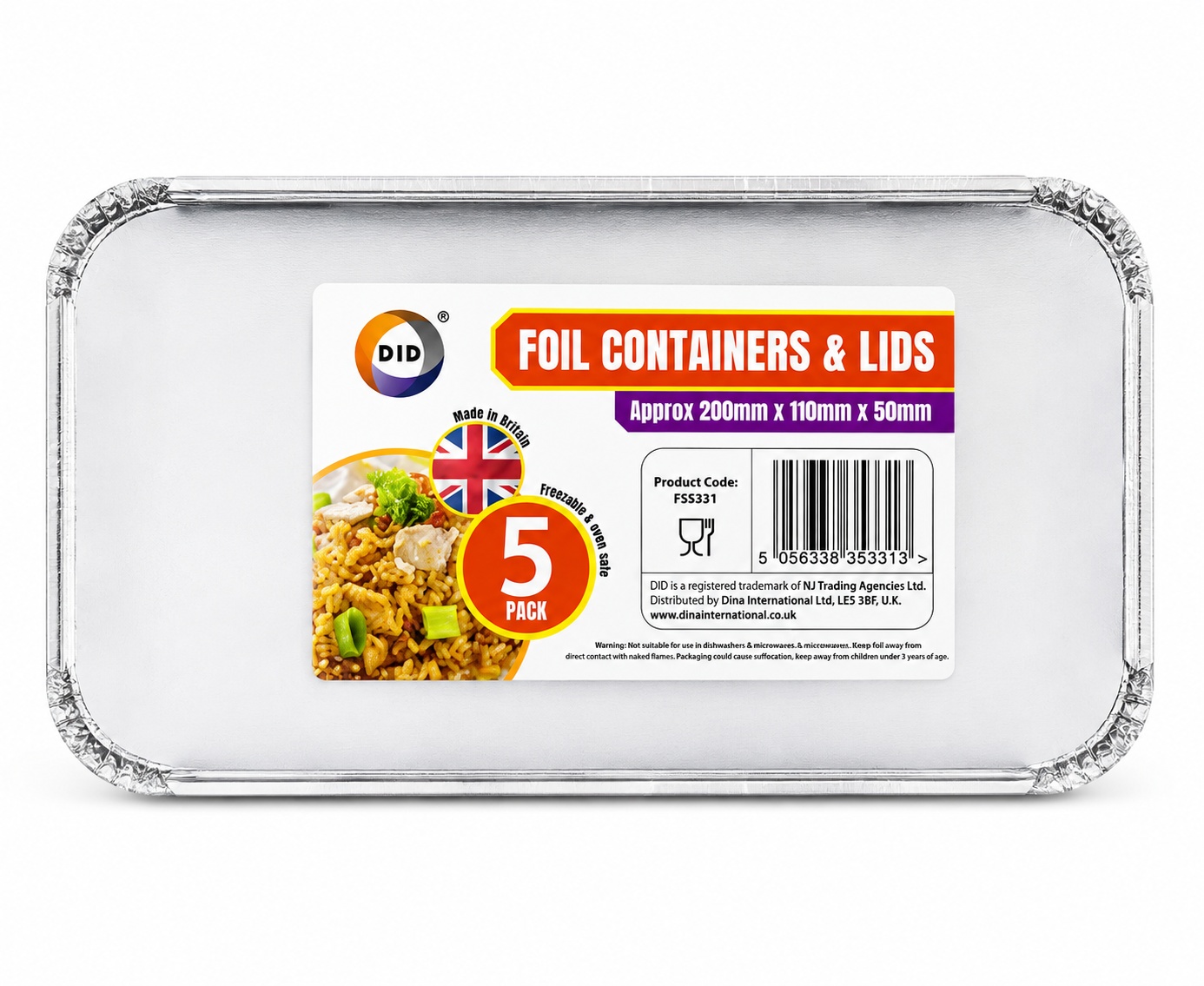 5 PACK FOOD FOIL CONTAINER & LIDS- FSS331