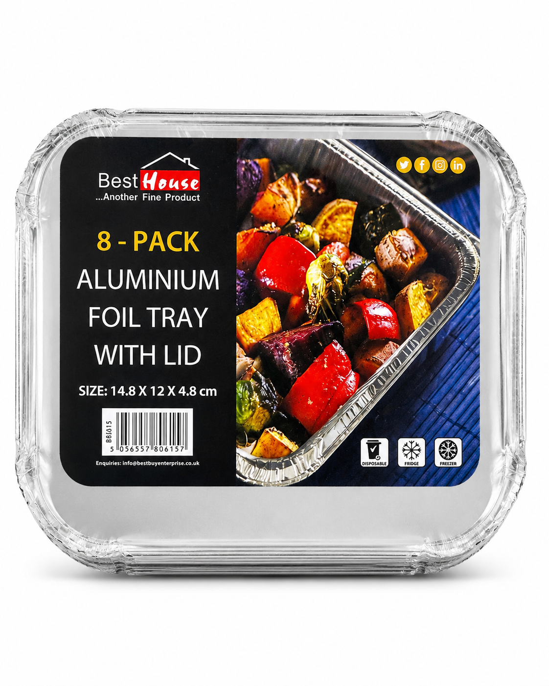 8 PACK ALUMINIUM FOIL TRAY WITH LID - BB0615