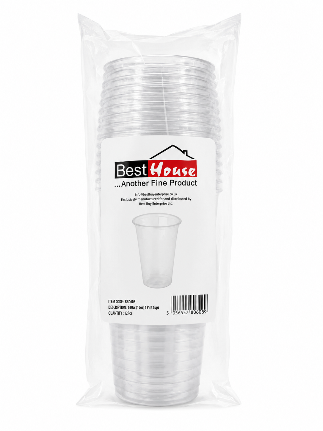 1 PINT CUPS CLEAR 12pcs - BB0608