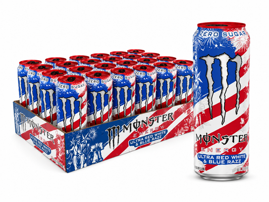 MONSTER ENERGY ULTRA RED WHITE & BLUE RAZZ 473ML